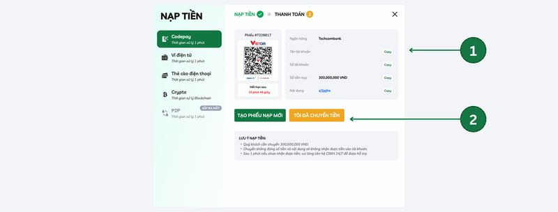 Nạp tiền codepay qua febet