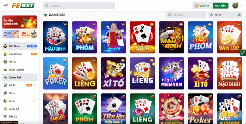 Sảnh game bài đẳng cấp tại Febet