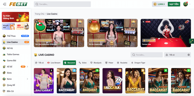 Nhiều trò chơi thú vị, giải thưởng cao tại sảnh Live casino Febet